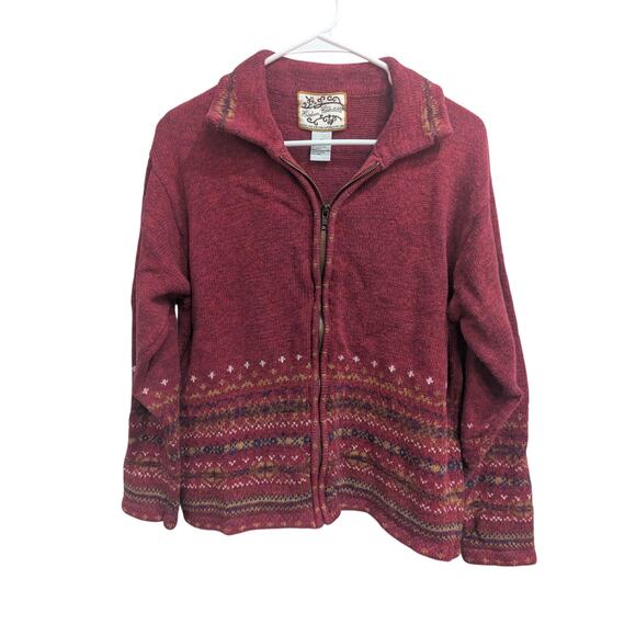 VINTAGE red fair isle style zip front cardigan by Heirloom Collectables,. Large - Picture 1 of 8
